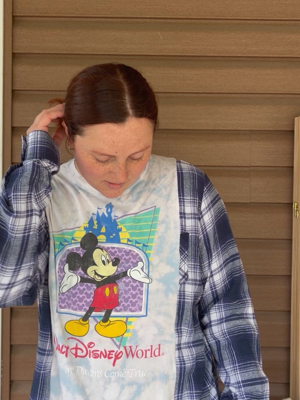 Disney Mickey Mouse Graphic Tee - Light Blue Tie-Dye with Yellow Accents